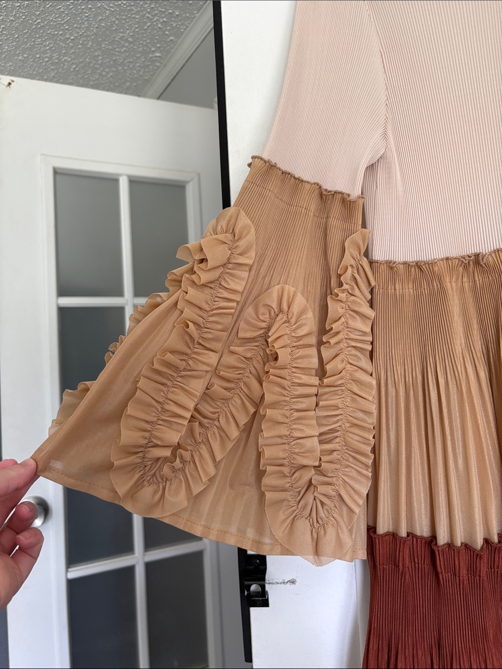 Dress Like An Angel Cream, Beige, Rust & Brown Tiered Pleated Maxi Dress - Picture 4 of 8